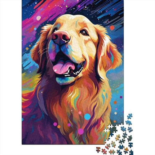 Puzzle, farbenfrohes künstlerisches Golden Retriever-Puzzle, 1000 Teile, Holzpuzzle für Kinder ab 18 Jahren, Lernspiele, 1000 Teile (75 x 50 cm) von XJmoney