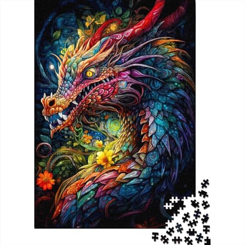 Puzzle 1000 Teile, Bunter Drache, 12 kreative quadratische Puzzles für Teenager, Holzpuzzles, Puzzles für Erwachsene, Geschenke, 1000 Stück (75 x 50 cm) von XJmoney