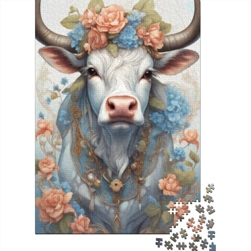 Puzzle 1000 Teile, niedlicher Stier, Holzpuzzle für Erwachsene und ab 18 Jahren, Denkspiel, 1000 Teile (75 x 50 cm) von XJmoney