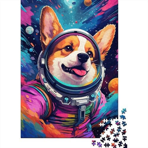 Puzzle 1000 Teile Künstlerisches Astronauten-Corgi-Puzzle Holzpuzzle für Erwachsene und ab 18 Jahren Denkspiel 1000 Teile (75 x 50 cm) von XJmoney