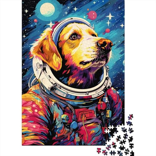 Puzzle 1000 Teile Künstlerisches Astronauten-Golden Retriever-Puzzle Holzpuzzle für Erwachsene und ab 18 Jahren Denkspiel 1000 Teile (75 x 50 cm) von XJmoney