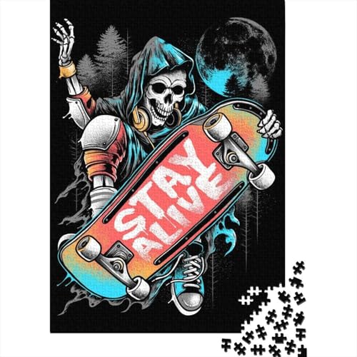 Puzzle 1000 Teile Skateboard-Totenkopf-Puzzle für Erwachsene, Schwierigkeitsgrad: Puzzle, Lernspielzeug, Spiele, Familiendekoration, 1000 Stück (75 x 50 cm) von XJmoney