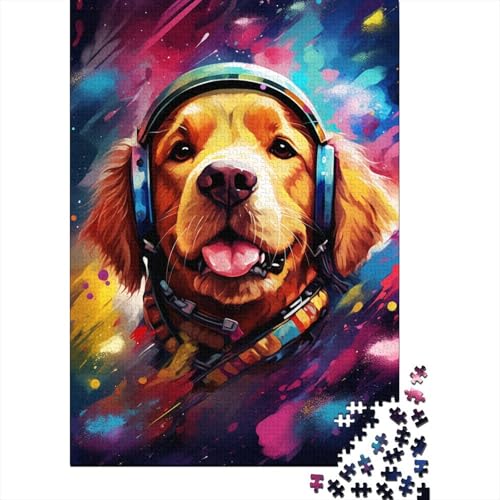 Puzzle 1000 Teile für Erwachsene, Künstlerisches Astronauten-Golden Retriever-Puzzle für Kinder, Holzbrett-Puzzle, Familiendekoration, 1000 Teile (75 x 50 cm) von XJmoney