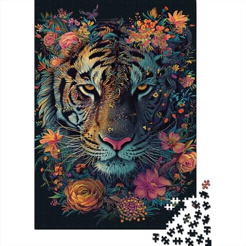 Puzzle 1000 Teile für Kinder, Blumentiger-Puzzle für Kinder, Holzpuzzle, tolles Geschenk für Freunde und Familie, 1000 Teile (75 x 50 cm) von XJmoney