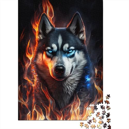 Puzzle 1000 Teile für Kinder, Feuertier Husky, quadratisches Puzzle für Kinder und Holzpuzzle, pädagogisches Spaßspiel, Spielzeug, 1000 Stück (75 x 50 cm) von XJmoney