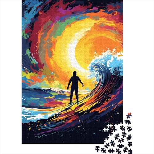 Puzzle 300 Teile, farbenfrohes Kunst-Surf-Puzzle, Holzpuzzle für Kinder ab 18 Jahren, Denkspiel, 300 Teile (40 x 28 cm) von XJmoney