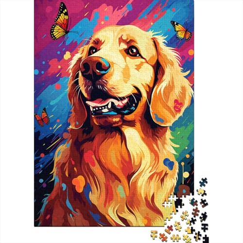 Puzzle 300 Teile für Kinder, farbenfrohes künstlerisches Golden Retriever-Puzzle für Kinder, Holzbrett-Puzzle, Familienspaß, Puzzle 300 Teile (40 x 28 cm) von XJmoney