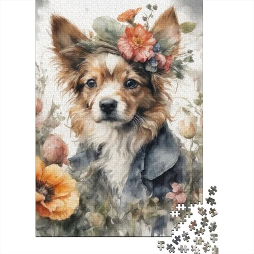 Puzzle 500 Teile, Aquarellmalerei, Blumen- und Hundepuzzle für Erwachsene, Holzbrettpuzzle, Weihnachtspuzzle, Geschenke 500 Teile (52 x 38 cm) von XJmoney