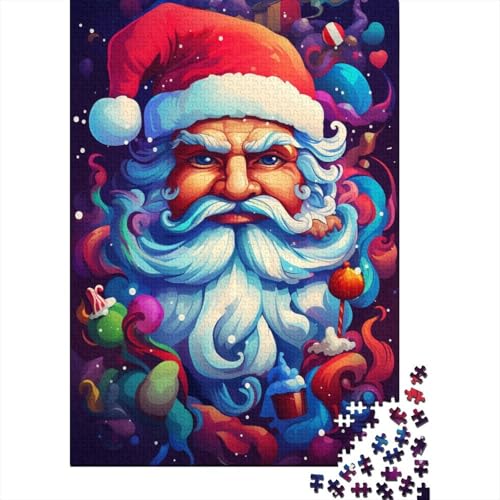 Puzzle 500 Teile, farbenfrohes künstlerisches Weihnachtsmann-Puzzle für Kinder, Holzbrett-Puzzle, Weihnachts-Puzzle-Geschenke, 500 Teile (52 x 38 cm) von XJmoney