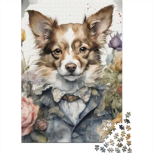 Puzzle 500 Teile Aquarellmalerei Blumenhund Puzzle Holzpuzzle für Erwachsene und ab 18 Jahren Denkspiel 500 Teile (52x38cm) von XJmoney