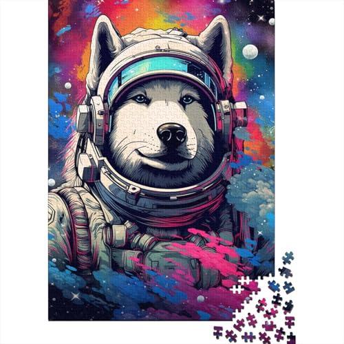 Puzzle 500 Teile Astronaut Husky Puzzle für Erwachsene und Holzpuzzle Geeignet für 18 Jahre und älter Lustige Puzzlespiele 500 Teile (52x38cm) von XJmoney