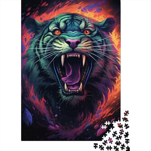 Puzzle 500 Teile für Erwachsene, Art Tiger, Holzbrett-Puzzles für Kinder, Familiendekoration, 500 Stück (52 x 38 cm) von XJmoney