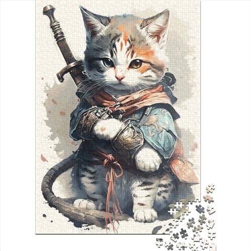 Puzzle Baby Cat Samurai 100% recycelter Karton Premium-Puzzle für Kinder Erwachsene Weihnachtsgeschenke 38x26cm/1000 Teile von XJmoney