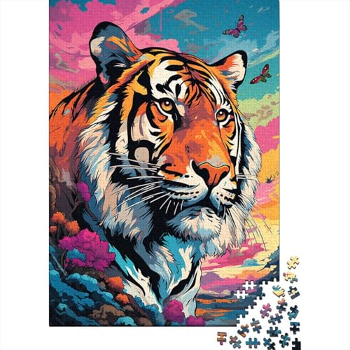 Puzzle Bunter Kunsttiger, 1000-teiliges Holzpuzzle, geeignet für Kinder und Jugendliche ab 18 Jahren, Geburtstage, 1000 Teile (75 x 50 cm) von XJmoney