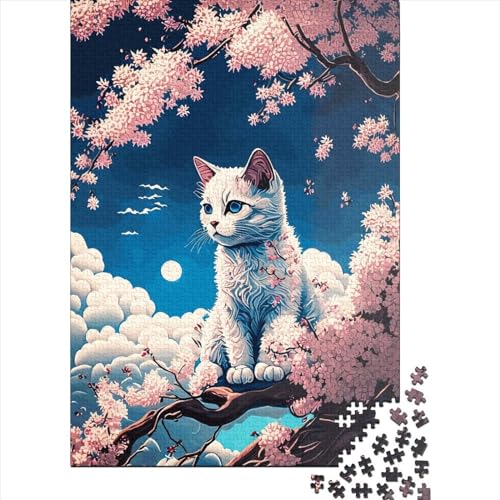 Puzzle Cat Moon Night Lustiges Puzzle aus 100% recyceltem Karton für Jungen oder Mädchen, Geschenke für Kindertag, 38x26cm / 1000 Teile von XJmoney