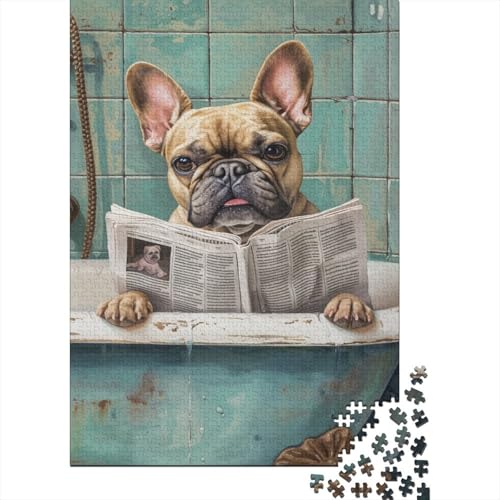 Puzzle Französische Bulldogge in der Wanne, bunt, Puzzle, aus 100 % recyceltem Karton, für Frauen und Männer, 38 x 26 cm, 1000 Teile von XJmoney