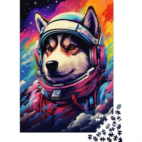 Puzzle-Geschenk, Astronaut Husky, 500-teiliges Holzpuzzle für Kinder und Heimdekoration, 500 Teile (52 x 38 cm) von XJmoney