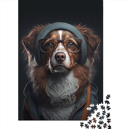 Puzzle Hipster-Hund in Kleidung, 5 Puzzles für Erwachsene, Holzpuzzles, Lernspiel für Erwachsene und Kinder, 1000 Teile (75 x 50 cm) von XJmoney