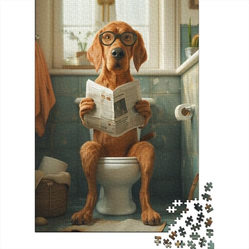 Puzzle Hund sitzt auf der Toilette 100% recycelter Karton Premium-Puzzle für Kinder Erwachsene Weihnachtsgeschenke 38x26cm/1000 Teile Puzzle Hund sitzt auf der Toilette 100% recycelter Karton Premium-Puzzle für Kinder Erwachsene Weihnachtsgeschenke 38x26cm/1000 Teile von XJmoney