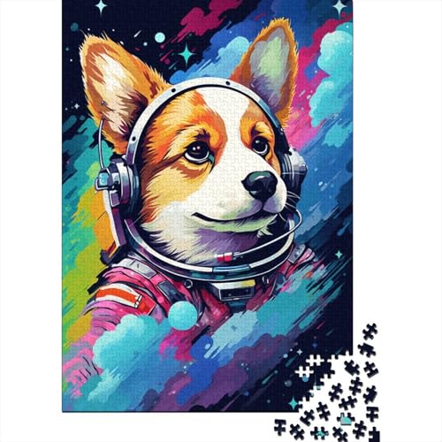 Puzzle Künstlerischer Astronaut Corgi 1000-teiliges Puzzle Holzpuzzle für Kinder ab 18 Jahren Lernspiele 1000 Teile (75 x 50 cm) von XJmoney