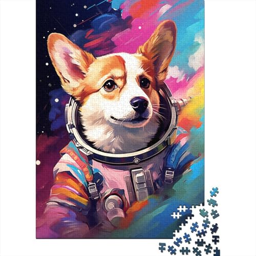 Puzzle Künstlerischer Astronaut Corgi 1000-teiliges Puzzle für Kinder und Holzpuzzle, geeignet für Kinder und Jugendliche ab 18 Jahren, Geschenk zum Geburtstag (75 x 50 cm) von XJmoney