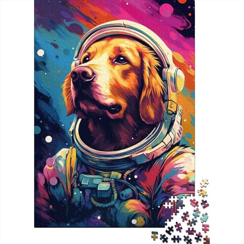 Puzzle Künstlerischer Astronaut Golden Retriever, 300-teiliges Puzzle, Holzpuzzle für Kinder ab 18 Jahren, Lernspiele, 300 Teile (40 x 28 cm) von XJmoney