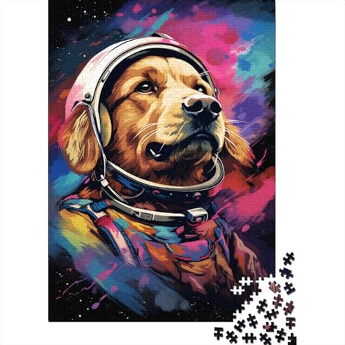 Puzzle Künstlerischer Astronaut Golden Retriever 1000-teiliges Puzzle Holzpuzzle für Kinder ab 18 Jahren Lernspiele 1000 Teile (75 x 50 cm) von XJmoney