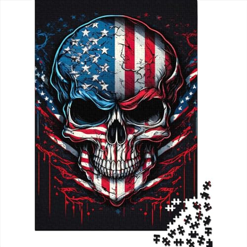 Puzzle Schädel mit amerikanischer Flagge5 Aktivitäten für Familien 100% recyceltes Karton-Puzzle für Erwachsene Jugendliche Kinder Muttertagsgeschenke 38x26cm/1000 Teile von XJmoney