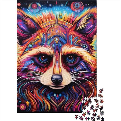 Puzzle für Erwachsene, 1000 Teile, farbenfroher Waschbär, kreatives DIY-Puzzle, Holzpuzzle für über 18 Jahre und Erwachsene, 500 Teile (52 x 38 cm) von XJmoney