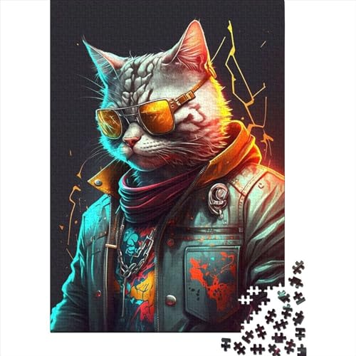 Puzzle für Erwachsene, 300 Teile, Cyberpunk, Nette Katze, Holzpuzzle für Kinder und Teenager ab 12 Jahren, 300 Teile (40 x 28 cm), Familie von XJmoney