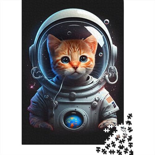 Puzzle für Erwachsene, Astronautenkatze, 1000-teiliges Puzzle, Holzpuzzle für Erwachsene ab 18 Jahren, Lernspiel, 1000 Teile (75 x 50 cm) von XJmoney