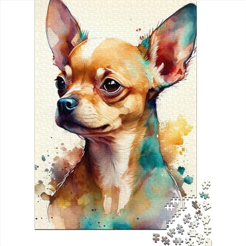 Puzzle für Erwachsene, Chihuahua, Aquarell, Tier, kreative rechteckige Puzzles, Holzpuzzle 1000 Teile (75 x 50 cm) von XJmoney