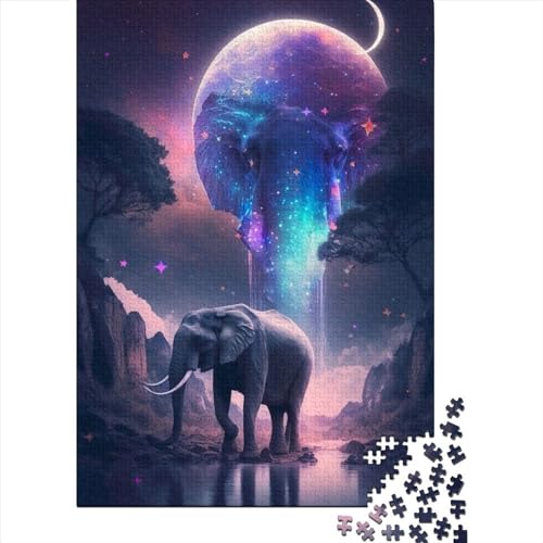 Puzzle für Erwachsene, Elefant, Mondlicht, Holzbrettpuzzle für Erwachsene, lustig, 300 Teile (40 x 28 cm) von XJmoney