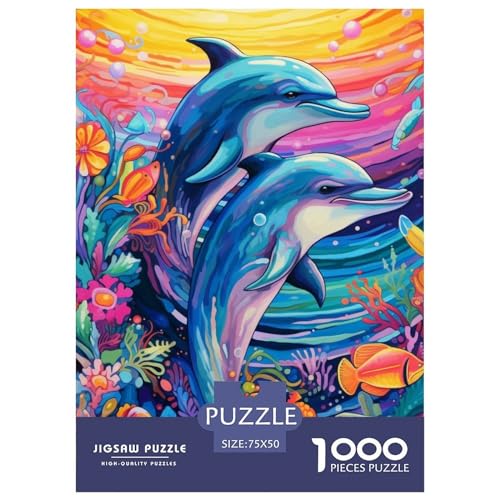 Puzzle für Erwachsene, Kunst, Tier, Delfin, Puzzle, Holzpuzzle, Puzzles für Erwachsene, Lernspiel, Herausforderungsspielzeug, 1000 Teile (75 x 50 cm) von XJmoney