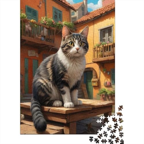 Puzzle für Erwachsene, Kunst, Tier, Katze, 500-teiliges Puzzle, Holzpuzzle für Erwachsene und ab 18 Jahren, Lernspiel, 500 Teile (52 x 38 cm) von XJmoney