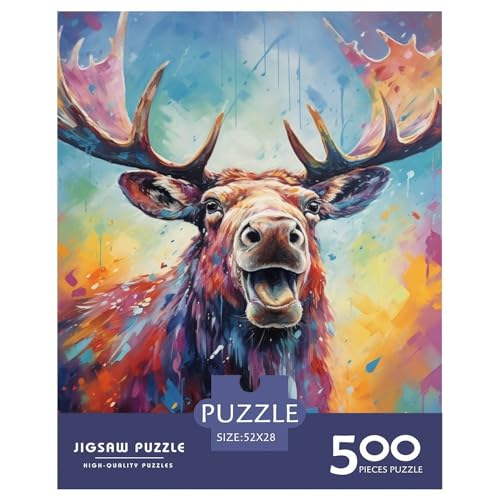 Puzzle für Erwachsene, Kunst, Tier-Elch-Puzzle, 500-teiliges Puzzle für Erwachsene, Lernspiel, Herausforderungsspielzeug, 500 Teile (52 x 38 cm) von XJmoney