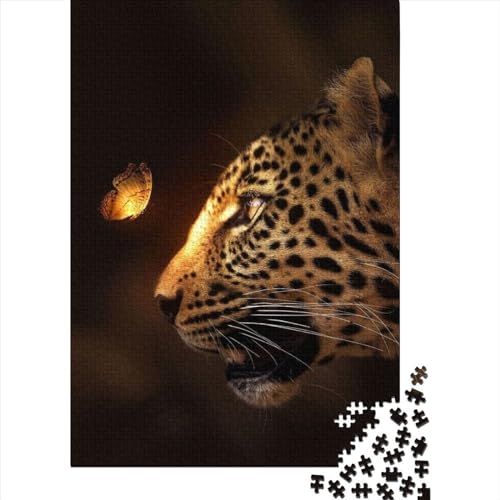 Puzzle für Erwachsene, Leoparden-Puzzle mit leuchtendem Schmetterling, anspruchsvolles Denkspiel, 500 Teile (52 x 38 cm) von XJmoney