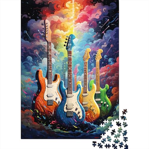 Puzzle für Erwachsene, farbenfrohe künstlerische Gitarre, 1000-teiliges Puzzle, Holzpuzzle für Erwachsene und herausforderndes Spiel, 1000 Teile (75 x 50 cm) von XJmoney