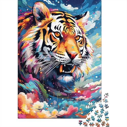 Puzzle für Erwachsene, farbenfroher Kunsttiger, 500-teiliges Puzzle für Erwachsene, Holzpuzzle für Erwachsene und ab 18 Jahren, Lernspiel, 500 Teile (52 x 38 cm) von XJmoney