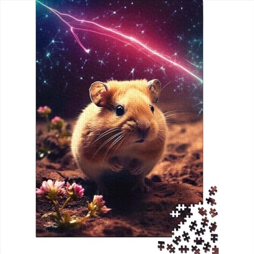 Puzzle für Erwachsene, süßer Hamster in der Galaxie, kreative rechteckige Puzzles, Holzpuzzle, 300 Teile (40 x 28 cm) von XJmoney