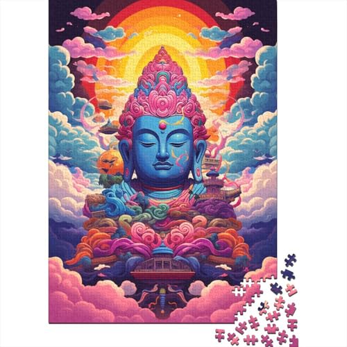 Puzzle für Erwachsene 500 Teile, farbenfrohe künstlerische Buddha-Statue, Holzbrett-Puzzles für Kinder, lustige Puzzle-Spiele 500 Teile (52 x 38 cm) von XJmoney