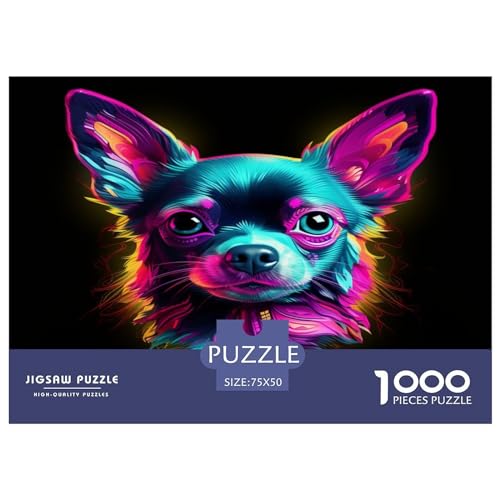 Puzzle für Erwachsene mit 1000 Teilen, Chihuahua-Neon-Puzzle, Puzzle für Erwachsene, Puzzle für Erwachsene, 1000 Teile (75 x 50 cm) von XJmoney