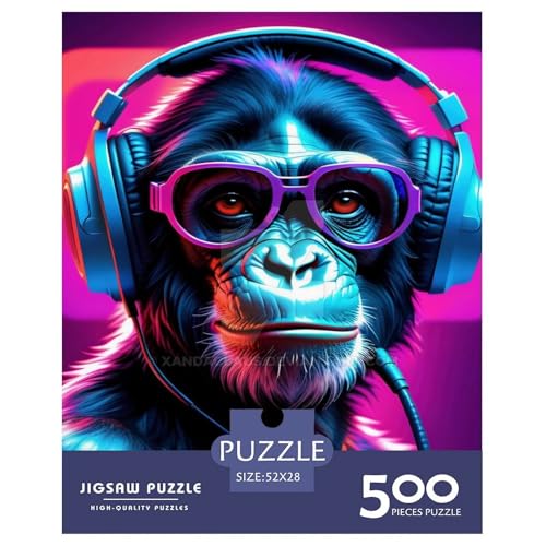 Puzzle für Erwachsene und Jugendliche, DJ Monkey, Holzpuzzle, Erwachsene ab 14 Jahren, 500 Teile (52 x 38 cm) von XJmoney