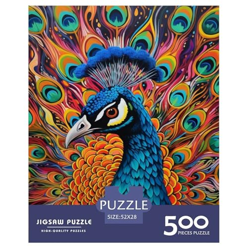 Puzzle für Erwachsene und Jugendliche, Tier-Pfau, Holzpuzzle, Erwachsene ab 14 Jahren, 500 Teile (52 x 38 cm) von XJmoney