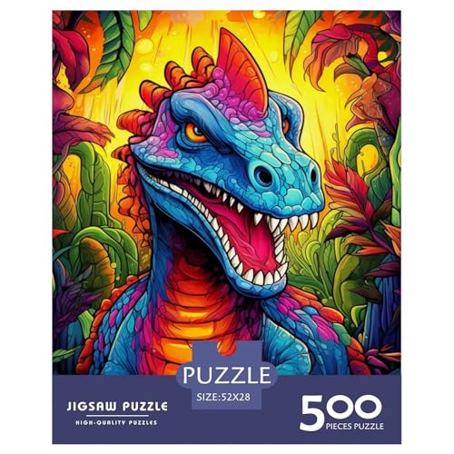 Puzzle für Erwachsene und Jugendliche, farbenfrohes Kunst-Dinosaurier-Holzpuzzle, Puzzle für Erwachsene, ab 14 Jahren, 500 Teile (52 x 38 cm) von XJmoney