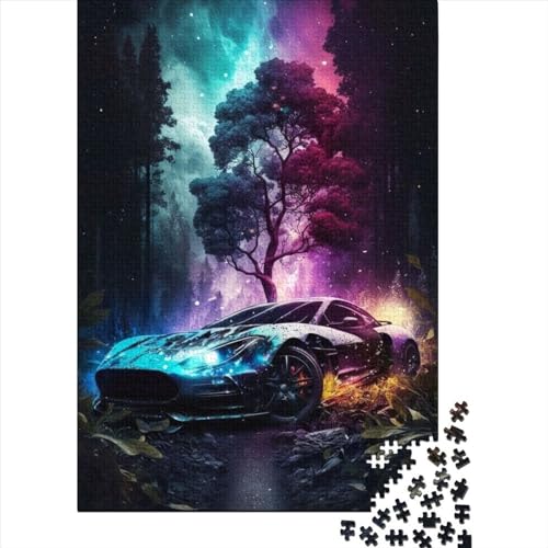 Puzzle für Erwachsene und Jugendliche, lebendiges Auto im Wald, Holzpuzzle, Lernspiel für Erwachsene und Teenager, 1000 Teile (75 x 50 cm) von XJmoney