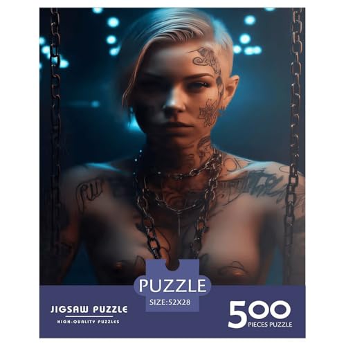 Puzzle für Erwachsene und Jugendliche, nacktes tätowiertes Mädchen, Holzpuzzle, Erwachsene ab 14 Jahren, 500 Teile (52 x 38 cm) von XJmoney