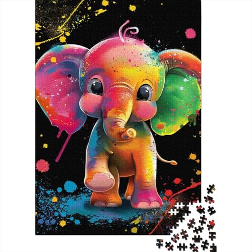 Puzzle für Kinder, 1000 Bunte Elefantenbabys, kreative quadratische Puzzles für Kinder, Holzpuzzles, einzigartige Herausforderungsspiele, 1000 Teile (75 x 50 cm) von XJmoney