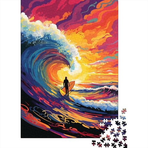 Puzzle für Kinder, 500 Teile, farbenfrohe Kunst, Surf-Puzzles für Kinder, Holzbrett-Puzzles, lustiges Geschenk, 500 Teile (52 x 38 cm) von XJmoney