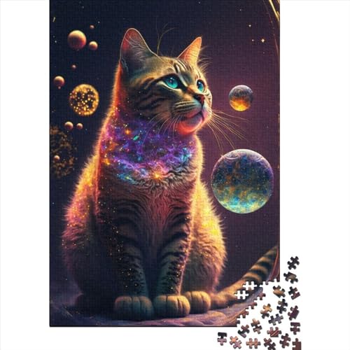 Puzzle für Kinder, Weltraum-Kitty-Katze, Holzpuzzle für Erwachsene und Kinder, Herausforderung für die ganze Familie, 500 Teile (52 x 38 cm) von XJmoney